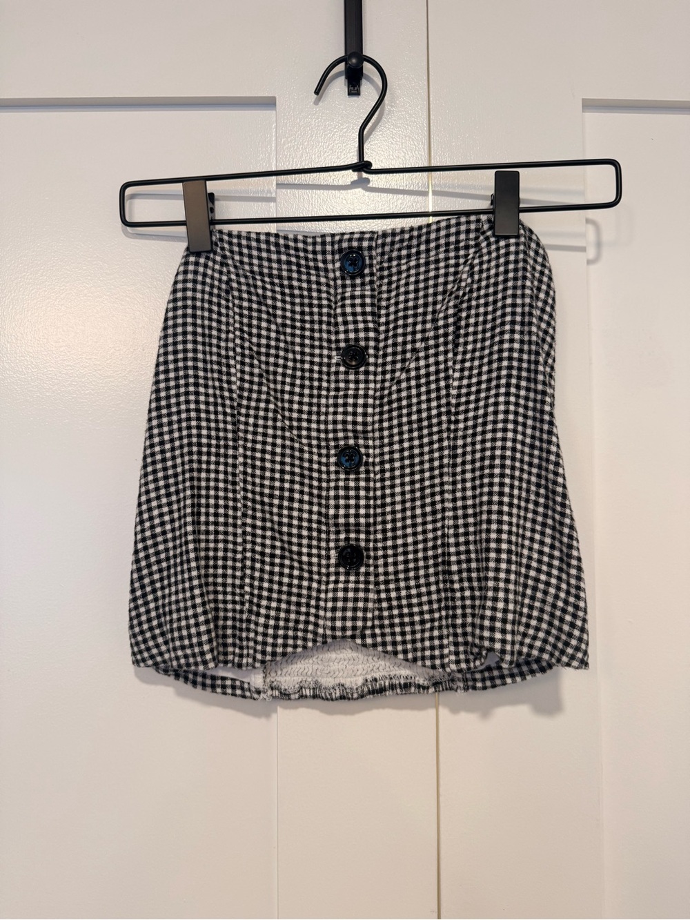 Abercrombie & Fitch Black and White Gingham Button-Front Strapless Top